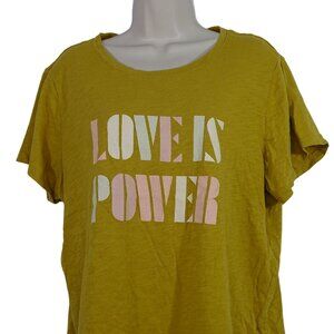 Old Navy Love Is Power Graphic T-Shirt Women Size XL Gold Cotton Short Sleeve